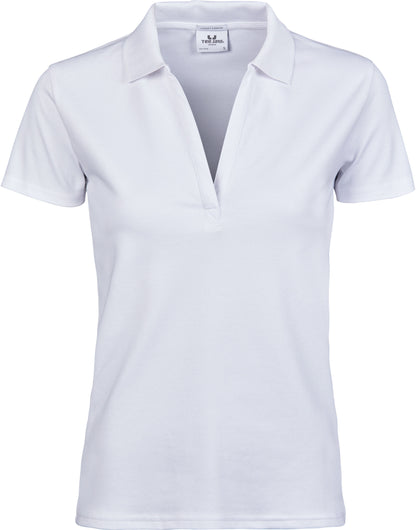 Tee Jays Womens Luxury Stretch V Polo TJ1409 - White - Customisable Polos