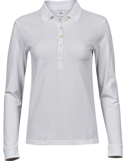Tee Jays Ladies Luxury L/S Stretch Polo TJ146 - White - Customisable Polos
