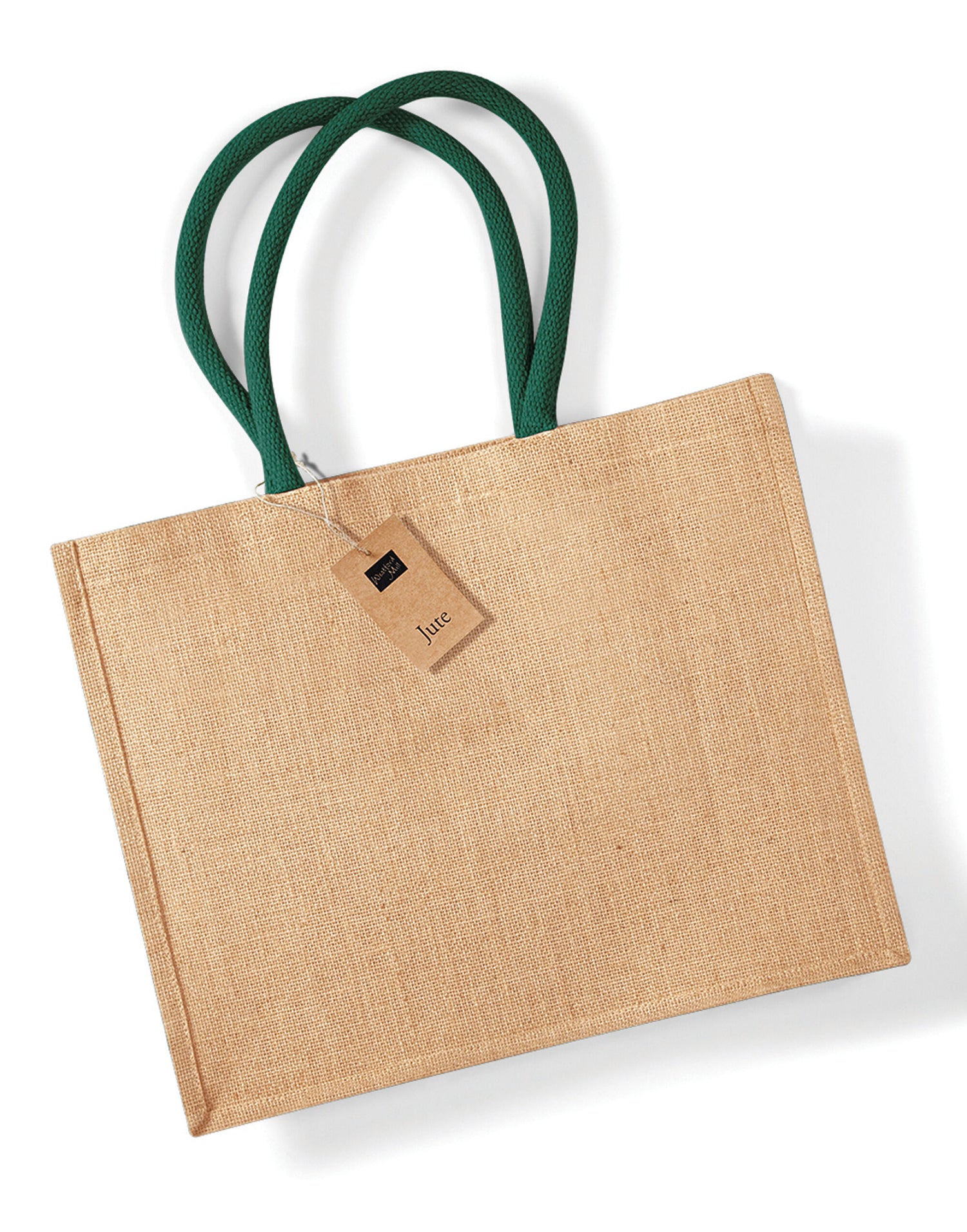 Westford Mill Jute Classic Shopper w407 - Natural Forest Green O S - Customisable Bags