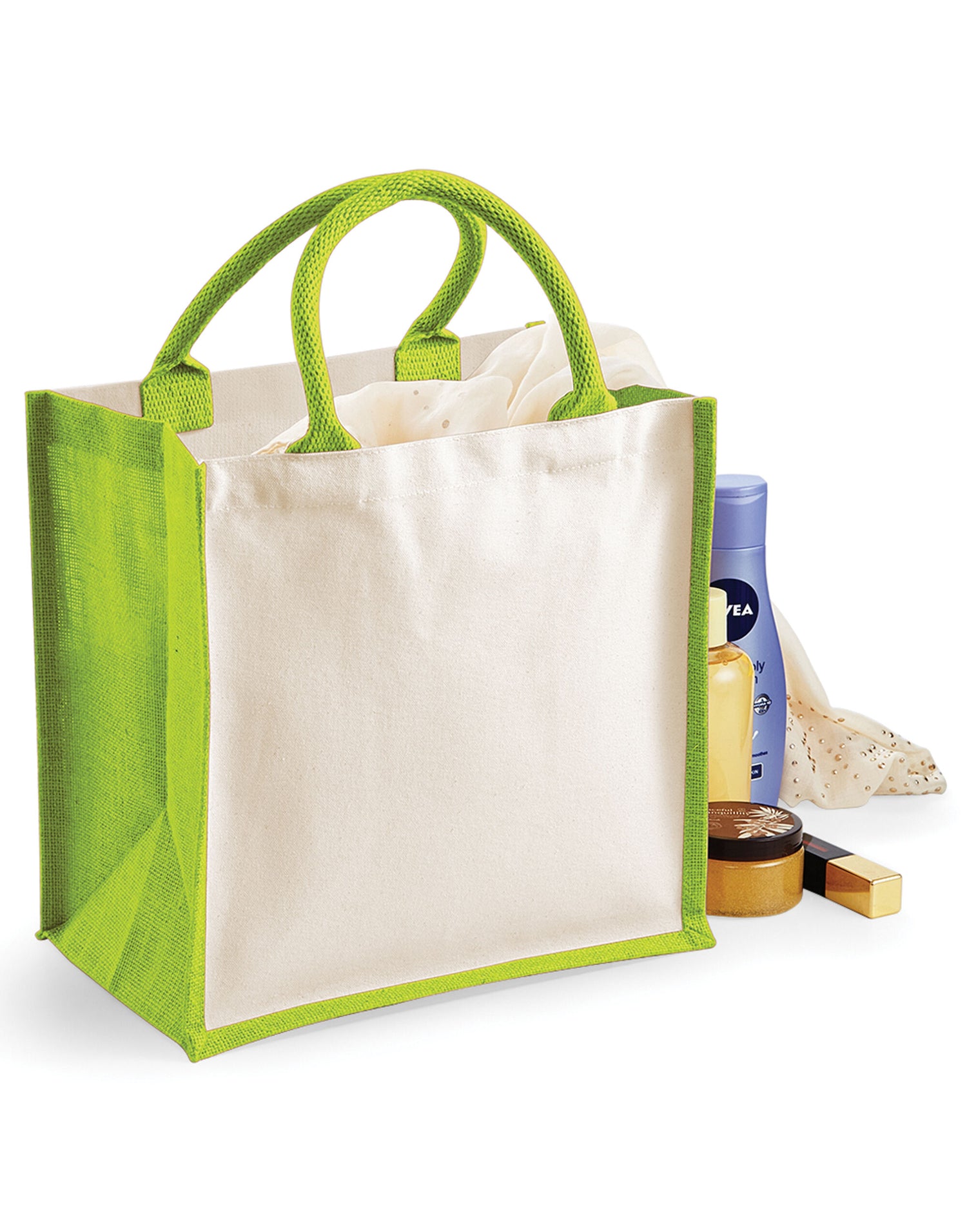 Westford Mill Printers Midi Jute Bag w421 - Apple Green O S - Customisable Bags