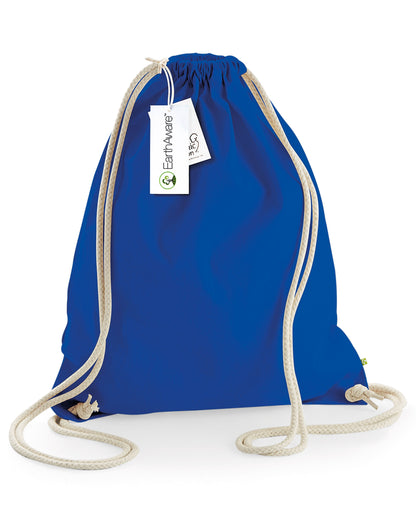 Westford Mill EarthAware Organic Gymsac w810 - Bright Royal O S - Customisable Bags