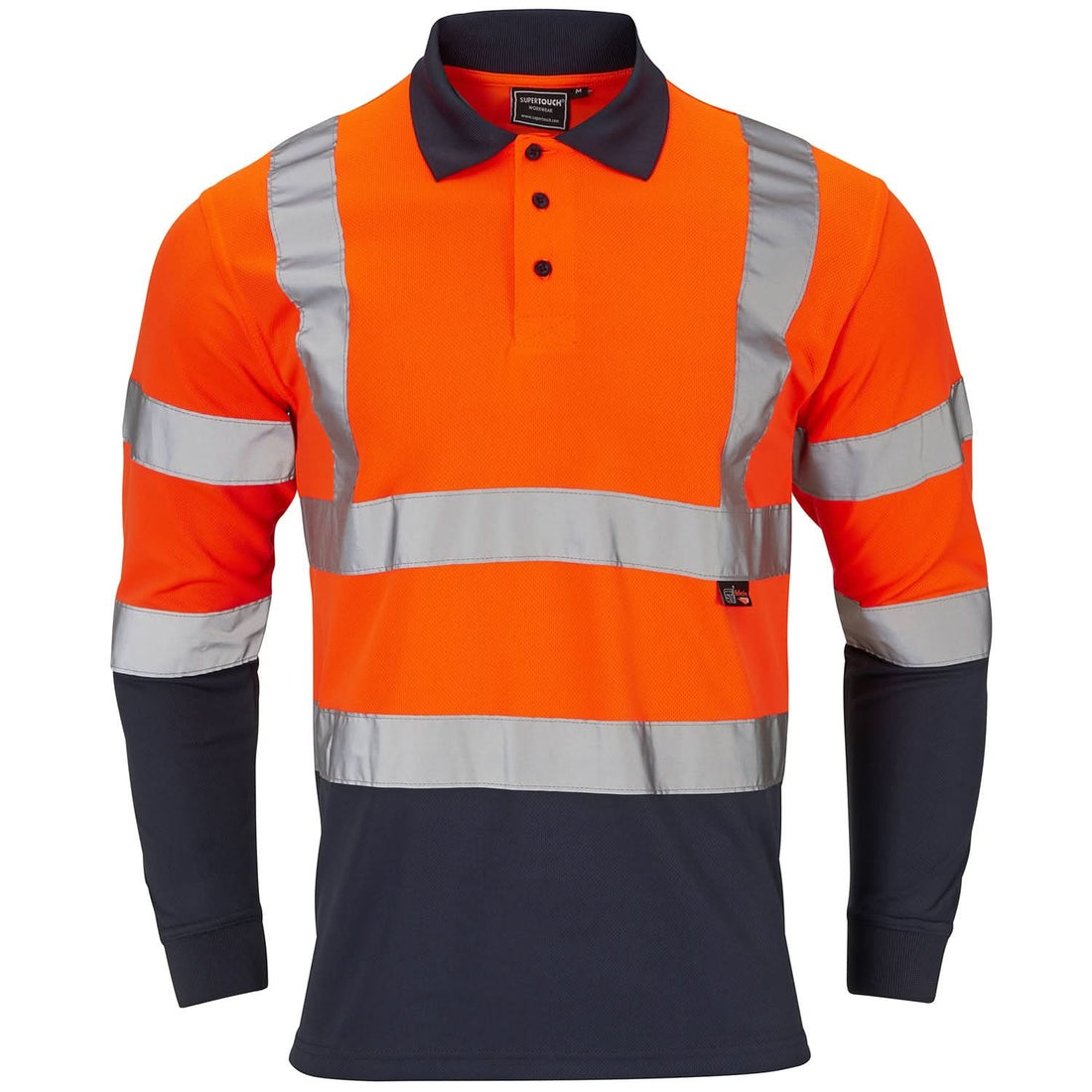 Supertouch Hi-Vis 2 Tone Orange Long Sleeve Polo Shirt - H135 - Orange Navy - Customisable Shirt