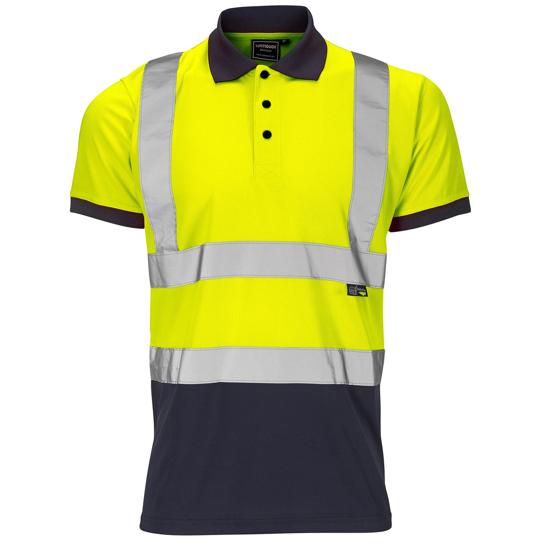 Supertouch Hi-Vis 2 Tone Yellow Polo Shirt - H134 - Yellow Navy - Customisable Shirt