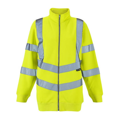 Supertouch - Ladies Hi Vis Yellow Eshaal Zipped Sweatshirt - HV314 - Yellow - Customisable Top
