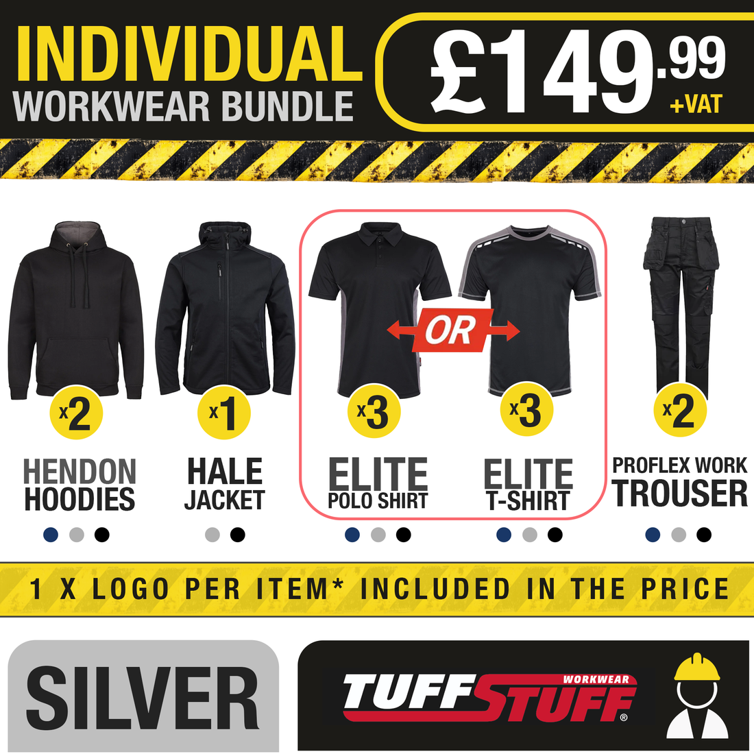 Silver Individual Workwear Bundle - Free Logos - - Customisable Bundle