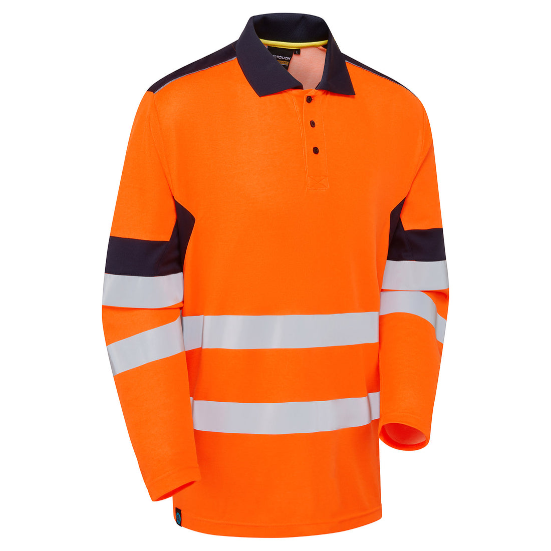 System Hi-Vis Eco Orange CottonCool Long Sleeve Polo - SYS10 - Orange Navy - Customisable POLO
