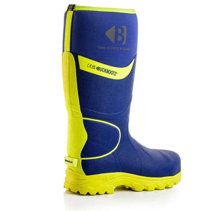 Buckbootz S5 - Blue/Yellow - 360 High Visibility Neoprene/Rubber Safety Wellington Boot with Ankle Protection - BBZ8000 - - Customisable Wellingtons